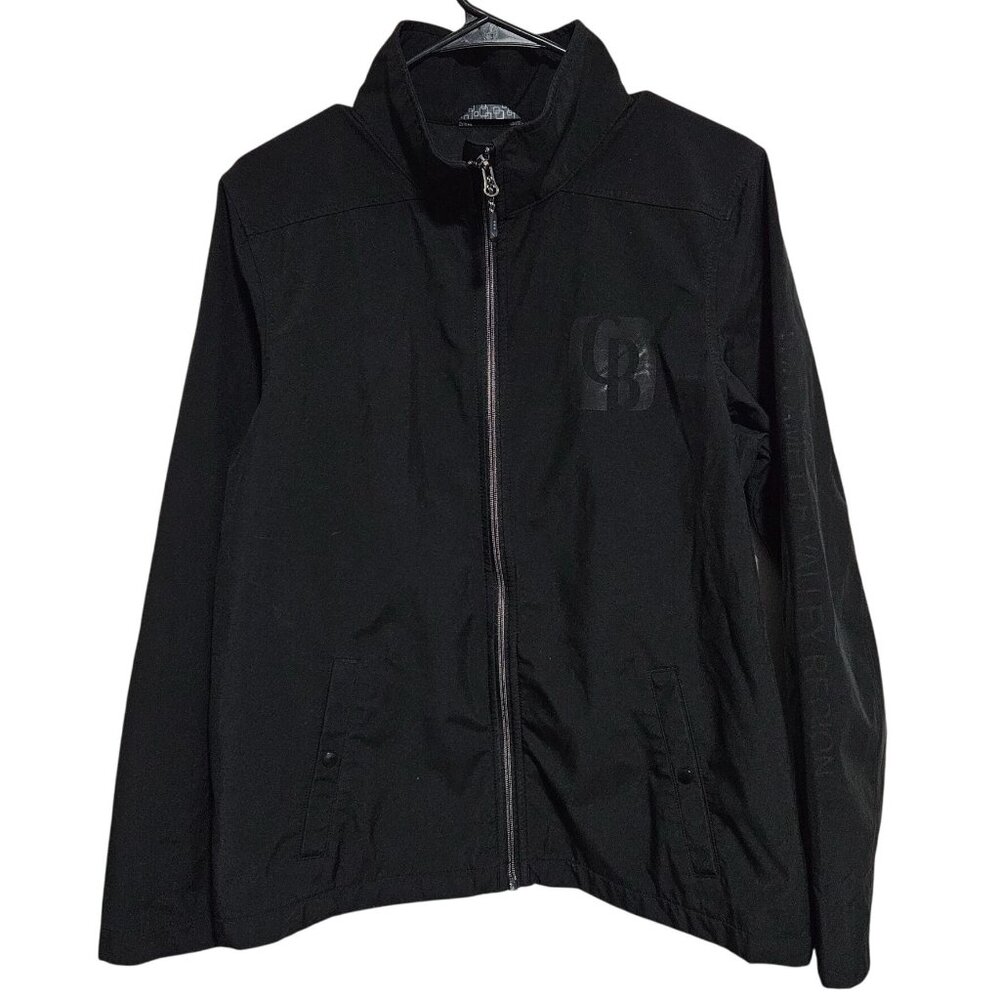 Black Lightweight Jacket Womens Size Large Full Zip High Collar Coat Polyester